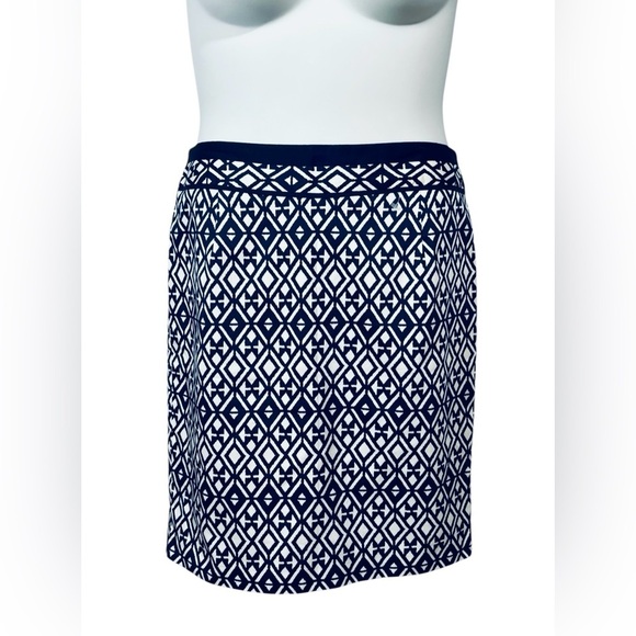 NEW, Mario Serrani Italy, Geometric Print Skirt, Navy & White, Size M - Picture 4 of 10
